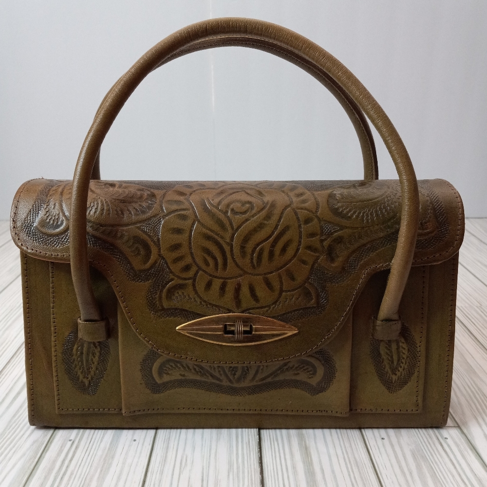 Vintage Genuine Leather Hand Tooled Satchel